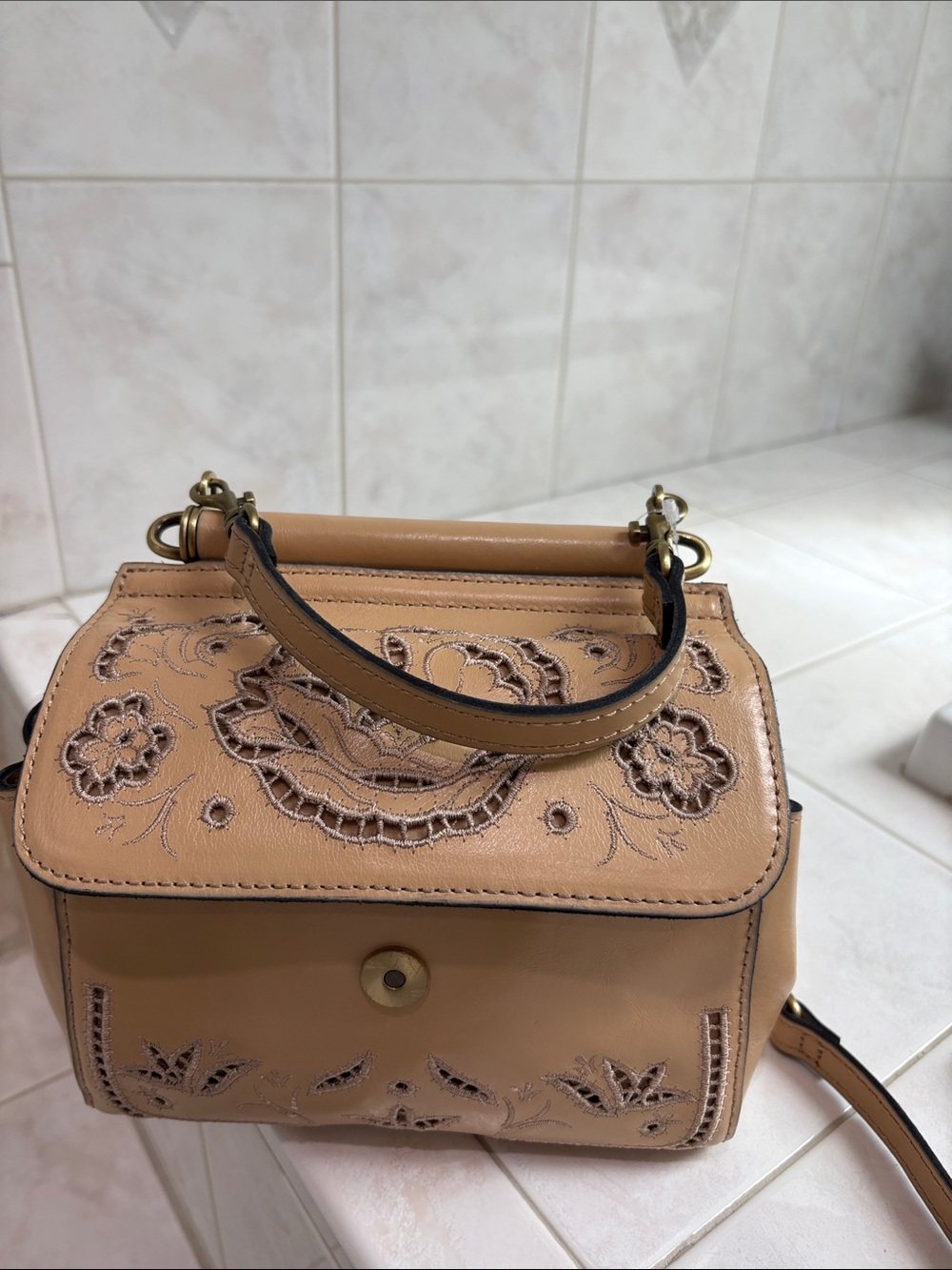 Patricia Nash French Lace Collection Annabelle Leather Satchel in Sand Shade - Picture 12 of 14